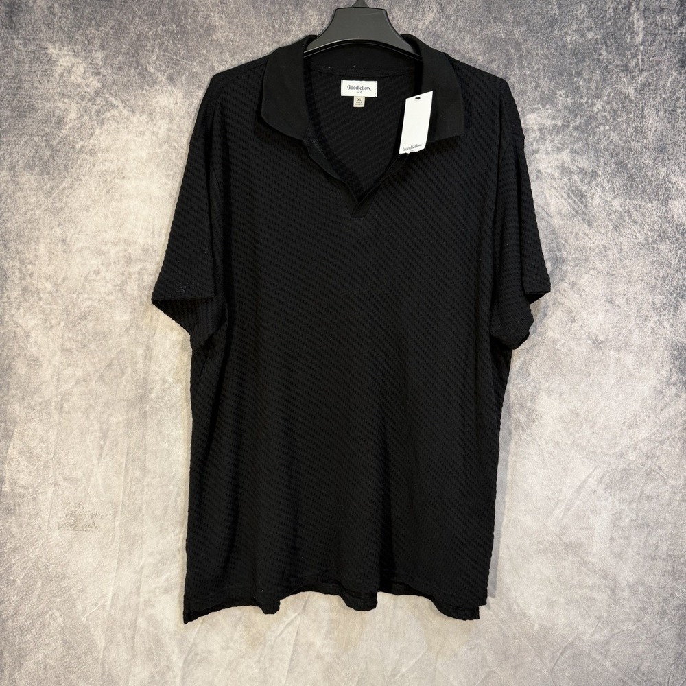 NEW Goodfellow & Co. Men's Textured Johnny Collar Polo Shirt Black Size XL
